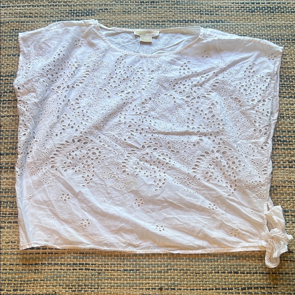 MICHAEL Michael Kors White Eyelet Side-Tie Tunic Top